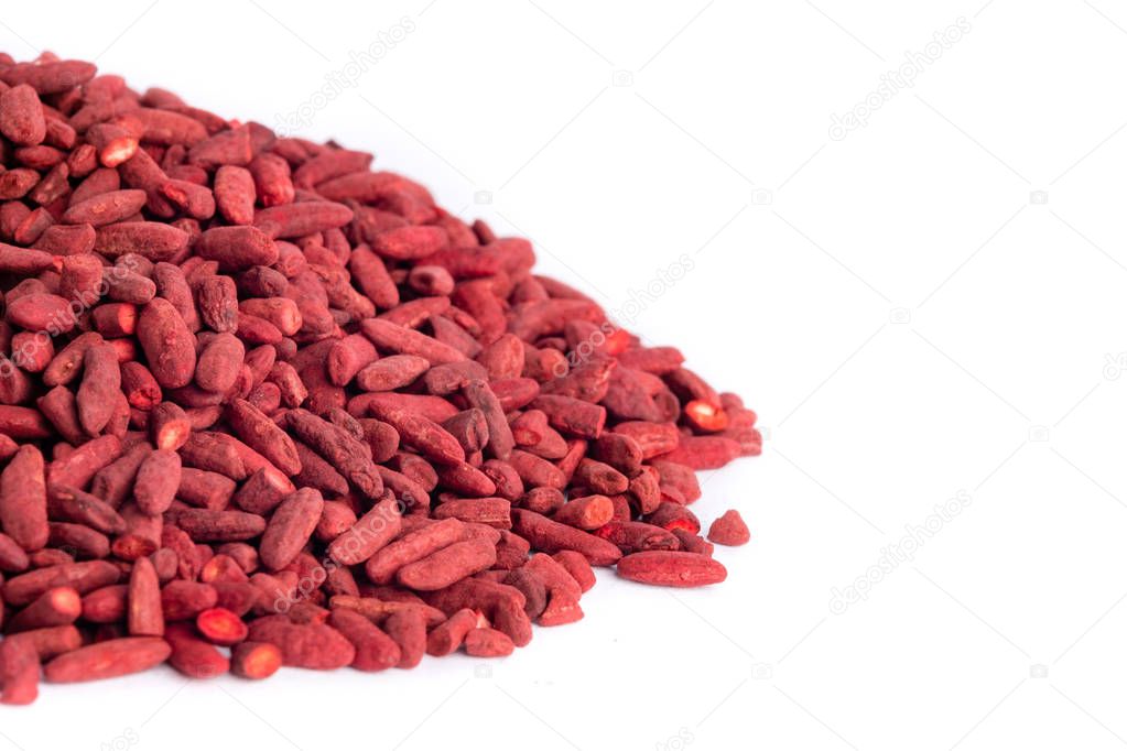 Red yeast fermented rice on white isolated background