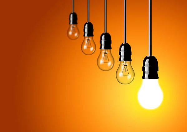 Ampoules Incandescentes Fond Pour Idée Innovation Motivation Thème — Photo