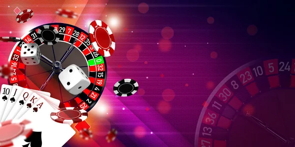 Casino Thema Hintergrund Illustration Mit Roulette Rad Royal Flush Hand — Stockfoto