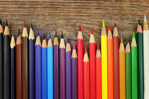 Serie Von Buntstiften Auf Holzstruktur Vorbereitung Auf Die Schule — Stockfoto