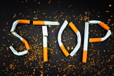 Sigara Stop'tan oluşturulan word. Sigara, sağlıksız alışkanlık durdurmak için motivasyon yazıt