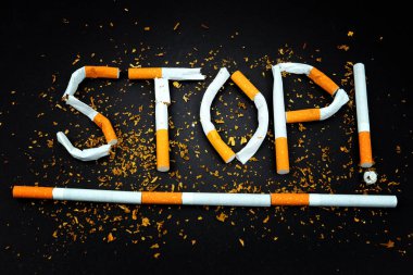 Sigara Stop'tan oluşturulan word. Sigara, sağlıksız alışkanlık durdurmak için motivasyon yazıt