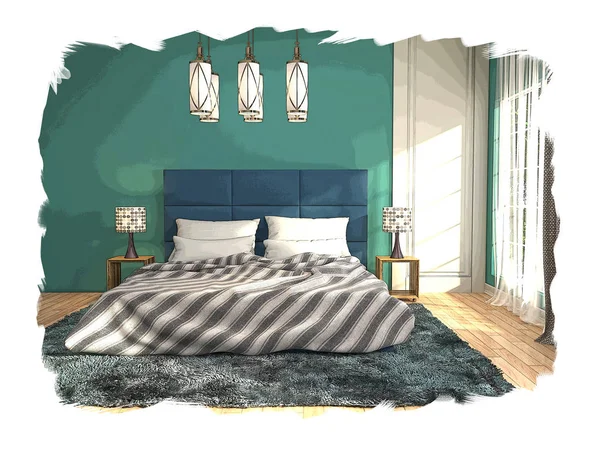 interior sketch design of bedroom. 3D