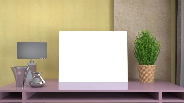 Blank picture on the table. 3d illustration