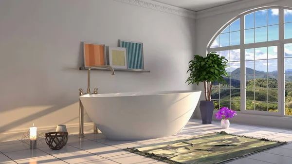 Bathroom interior. 3D illustration. Bath