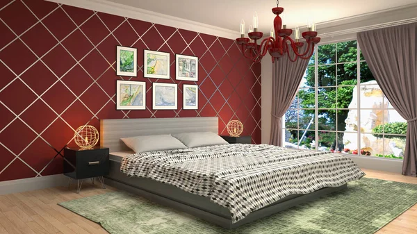 Bedroom interior. Bed. 3d illustration