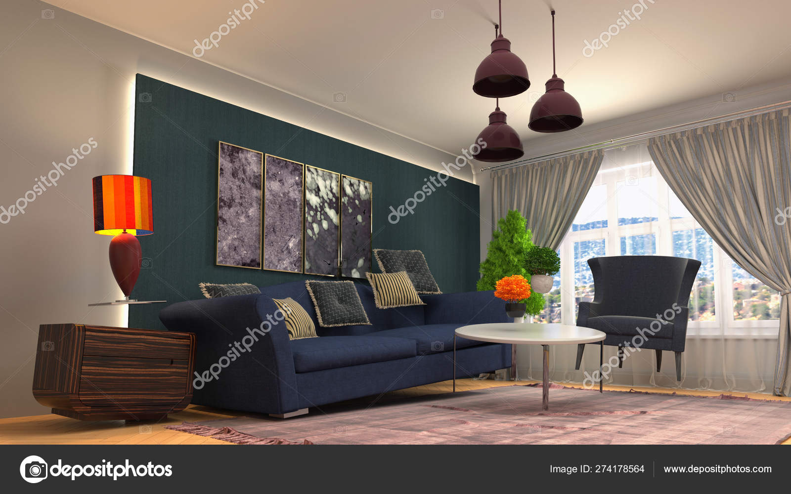 Zero Gravity Sofa Hovering In Living Room 3d Illustration