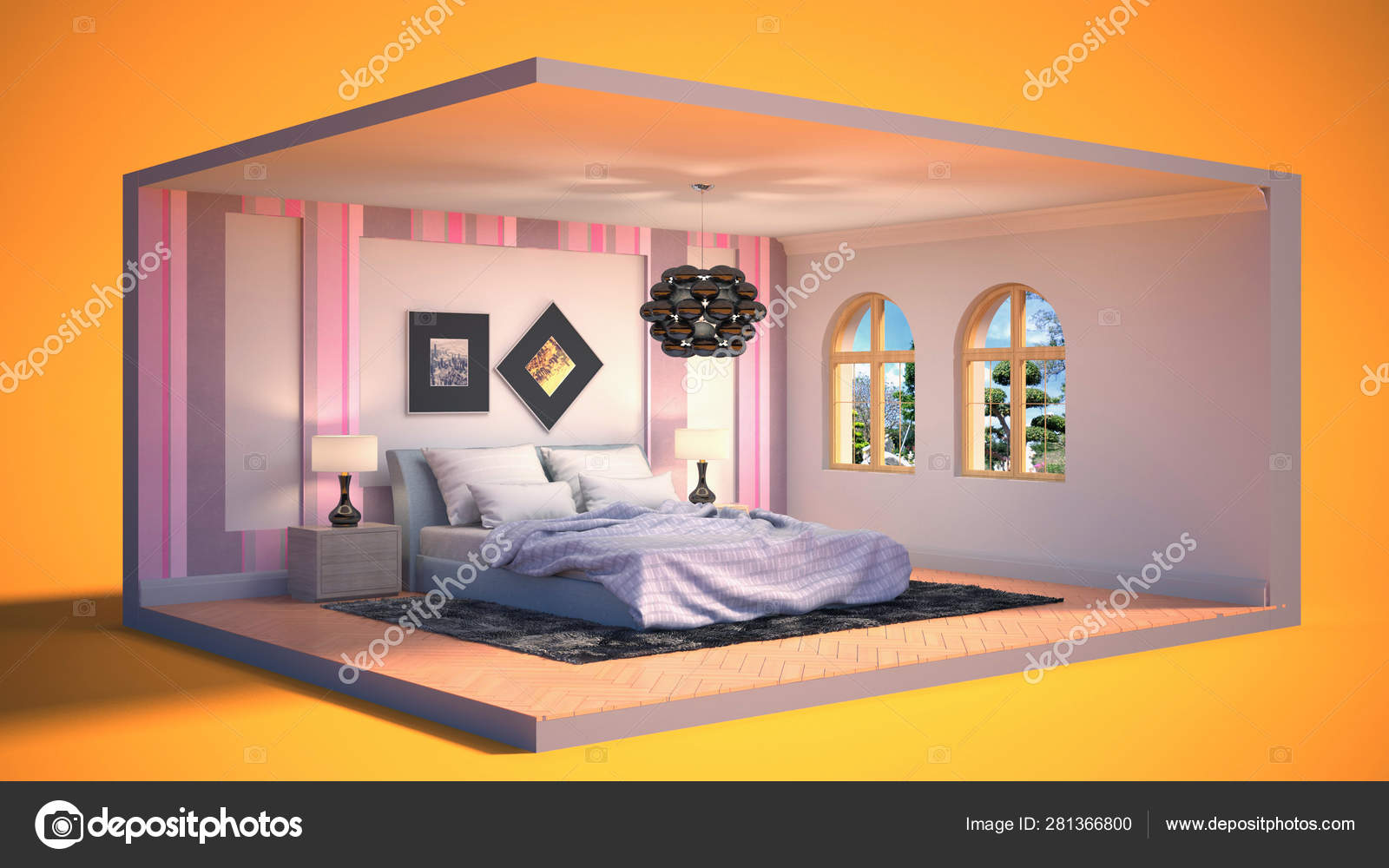 Interior Of The Bedroom In A Box 3d Illustration Stock Photo Image By C Stockernumber2 281366800