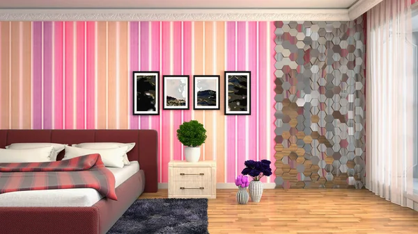 Bedroom interior. Bed. 3d illustration