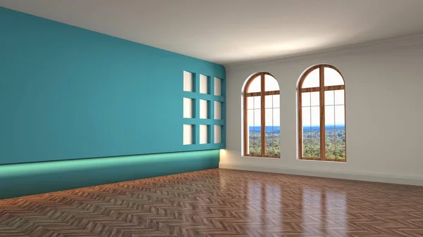 Empty interior with window. 3d illustration