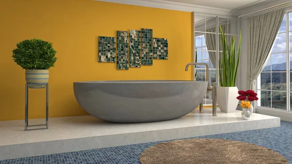 Bathroom interior. 3D illustration. Bath