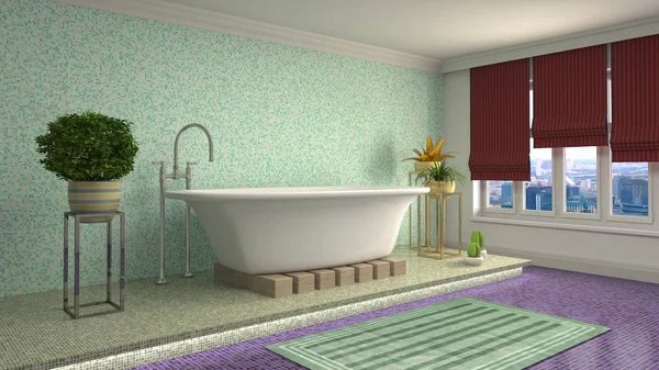 Bathroom interior. 3D illustration. Bath