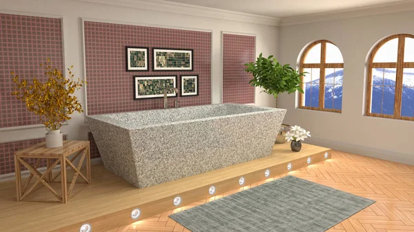 Bathroom interior. 3D illustration. Bath