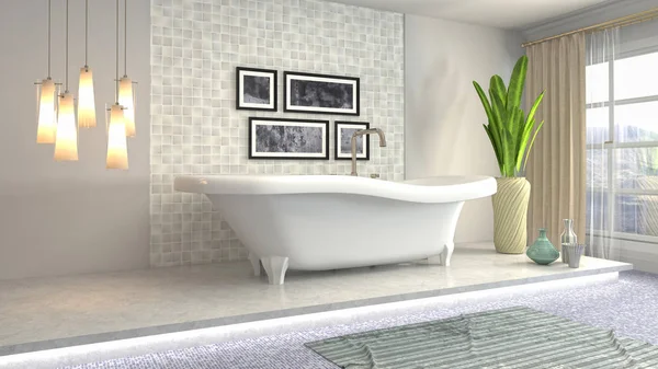 Bathroom interior. 3D illustration. Bath