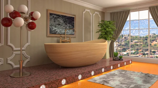 Bathroom interior. 3D illustration. Bath