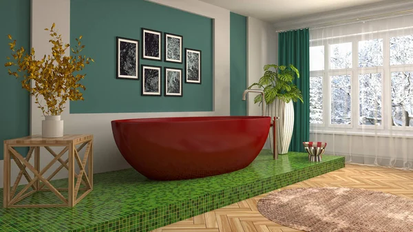 Bathroom interior. 3D illustration. Bath