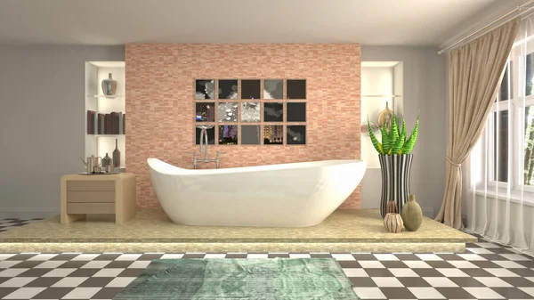 Bathroom interior. 3D illustration. Bath