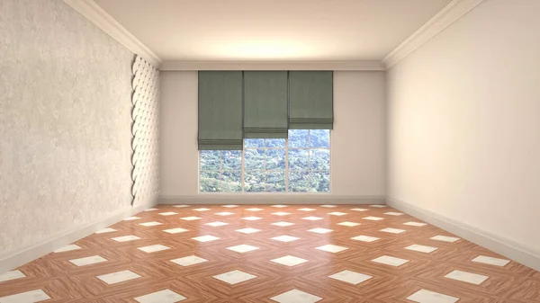 Empty interior with window. 3d illustration.