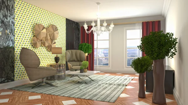 Interior of the living room. 3D illustration.