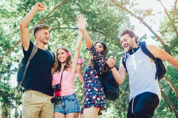Group Young Friends Having Fun Summer Park — Stock Photo, Image