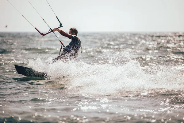 Scenic View Kitesurfing Man Kiteboard Movement — Stock Photo, Image