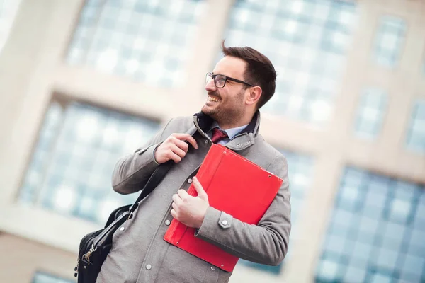 Young Attractive Businessman Holding Documents Papers — Stock Photo, Image