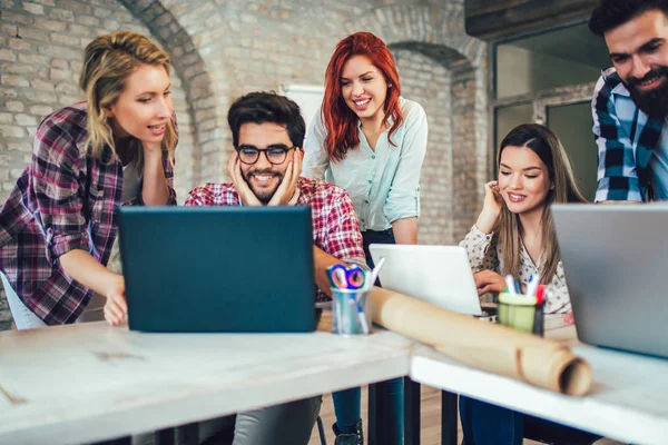 College Students Using Laptop While Sitting Table Group Study School — Stock Photo, Image