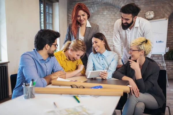 Group Business People Meeting Discuss Ideas Modern Office Woman Holding — Stock Photo, Image