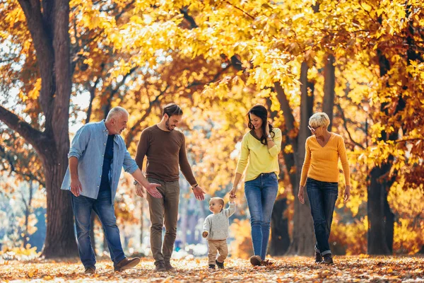 Mehrgenerationenfamilie Herbstpark Hat Spaß — Stockfoto