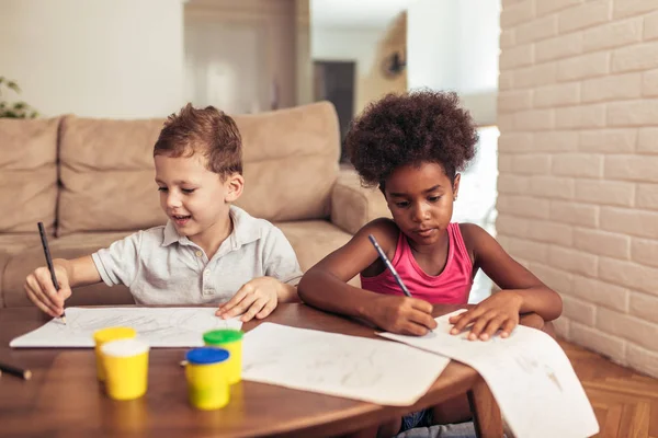Multiracial Children Drawing Home — Stock Photo, Image