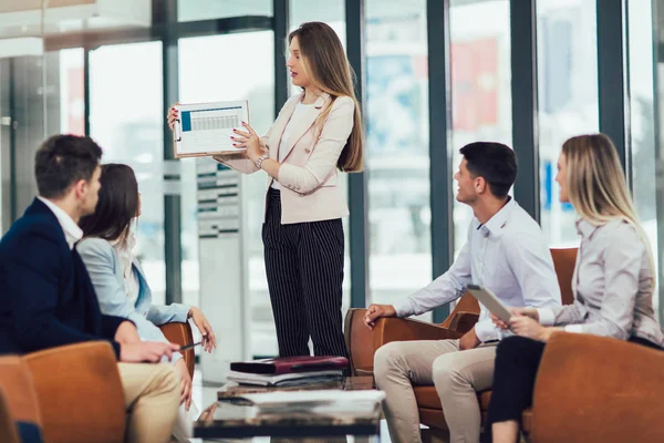 Business team working on new project and smiling. Man and women — Stock Photo, Image