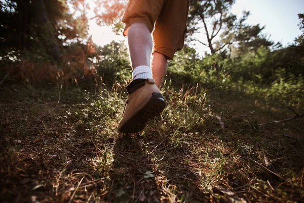 Primo Piano Gambe Maschili Escursioni Nella Natura — Foto Stock