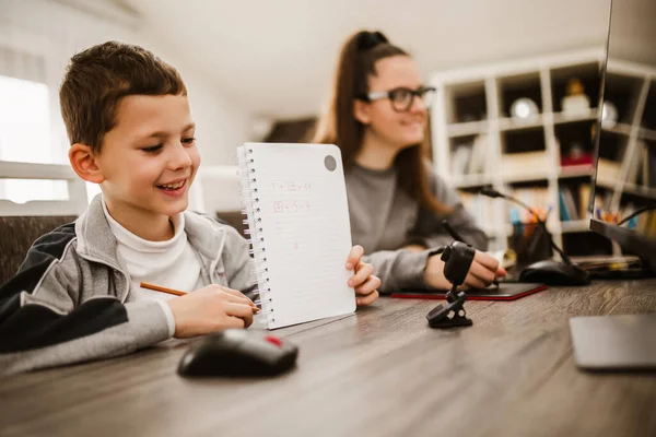 Les Garçons Les Filles Étudient Maison Font Leurs Devoirs École — Photo