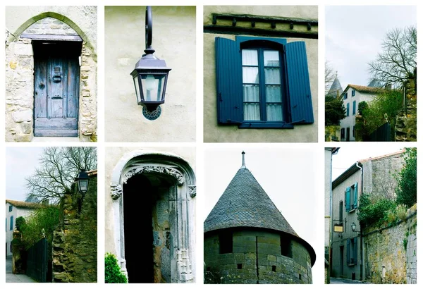Colección Exteriores Ventanas Detalles Fachadas Antigua Ciudad Carcassonne Francia — Foto de Stock