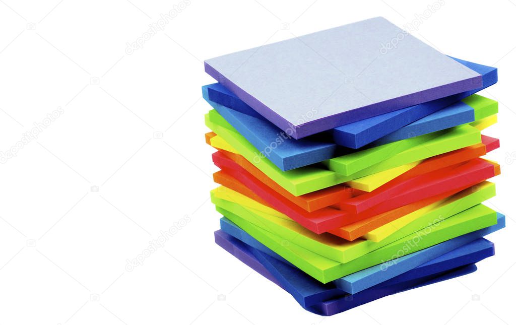 Stack of Rainbow Colored Post It Notes Office Stickers isolated on White background