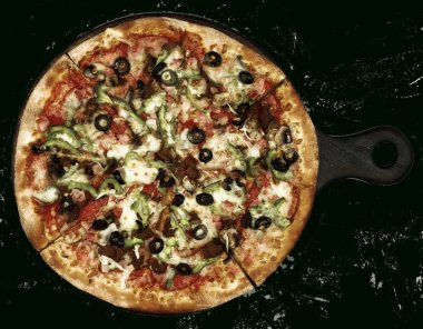 Jambon, zeytin ve Jalapenos lezzetli Pizza