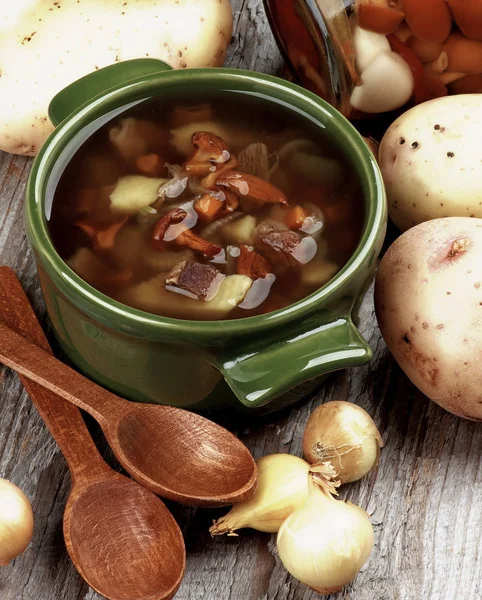 Suppe med kantarelle svampe - Stock-foto