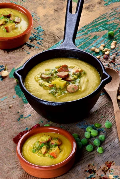 Pea Soup with Smoked Sausages — Stock Image Pea Soup with Smoked Sausages Royalty Free Stock Photos