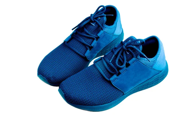 Donkerblauw Hedendaagse Textiel Sneakers Verward Geïsoleerd Witte Achtergrond — Stockfoto