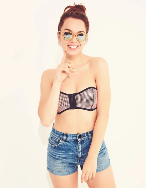 Smiling Girl Model Casual Summer Swimwear Clothes — Stock Photo, Image