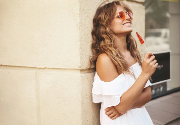 Porträtt Vackra Söt Blond Tonåring Modell Utan Smink Sommar Hipster — Stockfoto