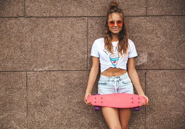 Bonito Modelo Adolescente Loiro Bonito Sem Maquiagem Verão Hipster Roupas — Fotografia de Stock