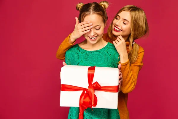 Noël Mas Concept Deux Belles Femmes Souriantes Dans Des Vêtements — Photo