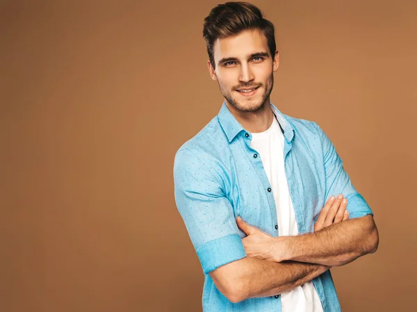 Retrato Bonito Sorrindo Elegante Hipster Lumbersexual Empresário Modelo Vestido Com — Fotografia de Stock