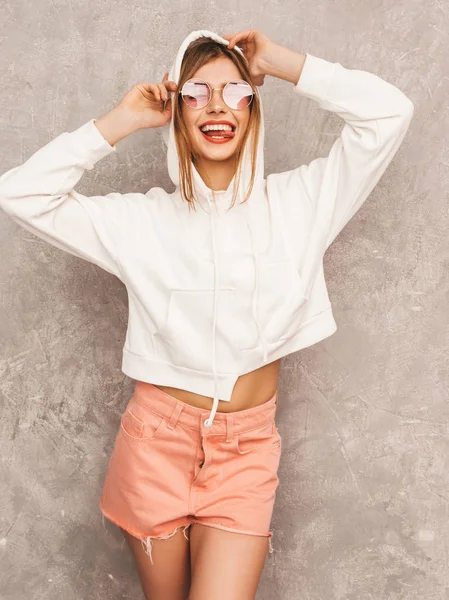 Portret Van Jonge Mooie Lachende Meisje Trendy Zomer Hipster Sport — Stockfoto