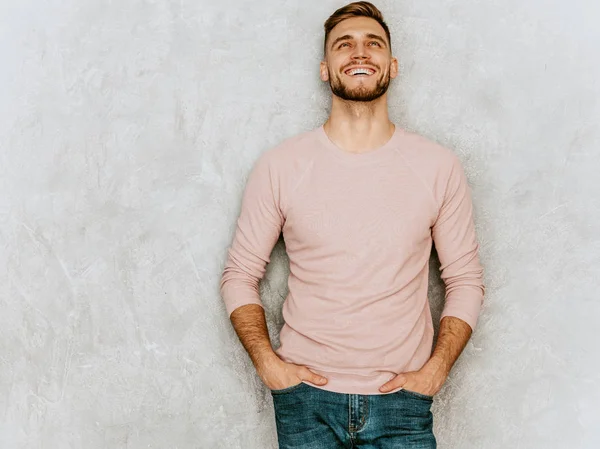 Retrato Guapo Sonriente Hipster Lumbersexual Modelo Hombre Negocios Con Ropa — Foto de Stock