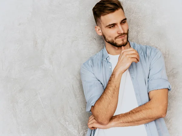 Retrato Guapo Hipster Lumbersexual Modelo Hombre Negocios Con Ropa Camisa — Foto de Stock