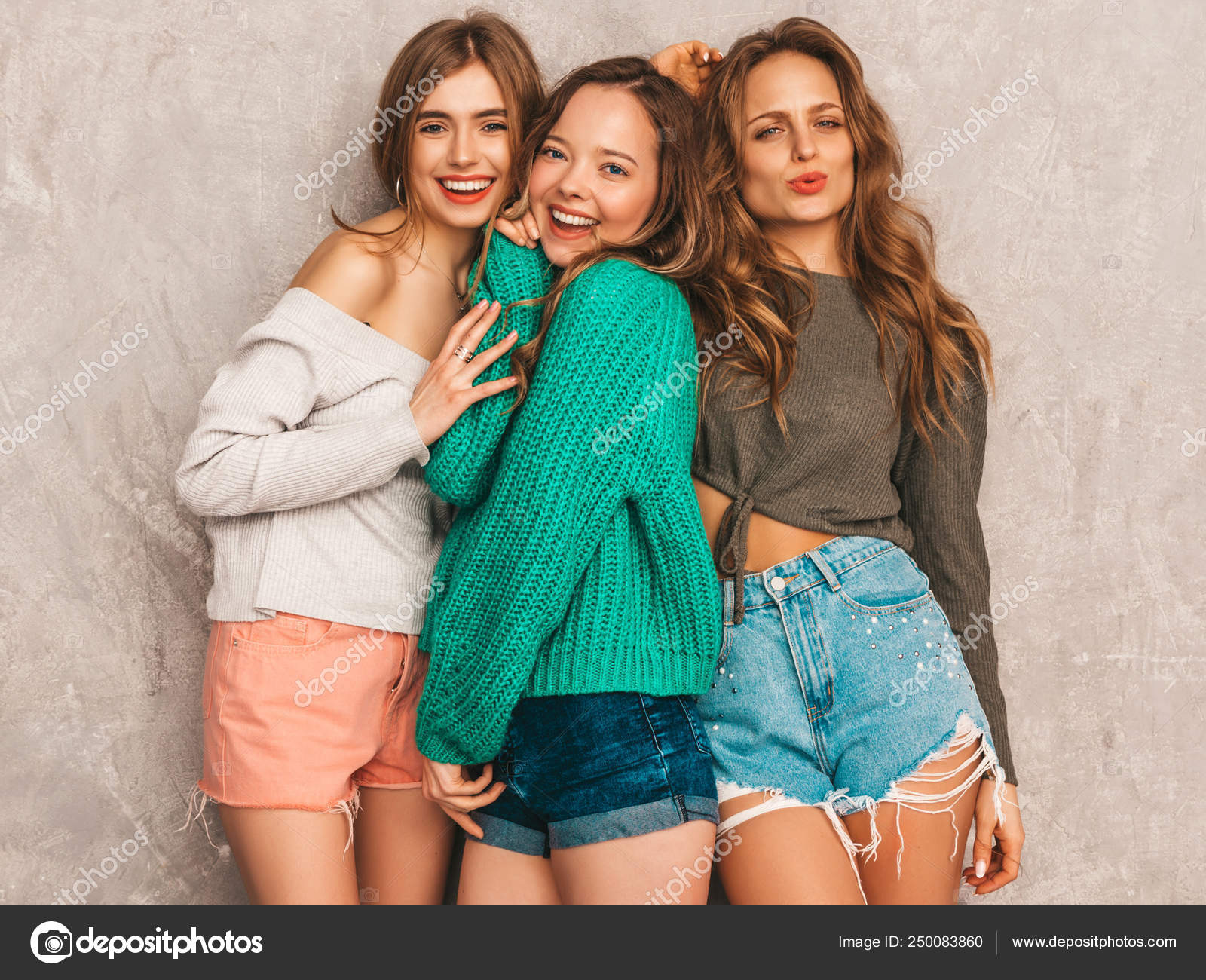 Free Photo  Three young beautiful smiling girls in trendy summer clothes.  sexy carefree women posing. positive models having fun. hugging