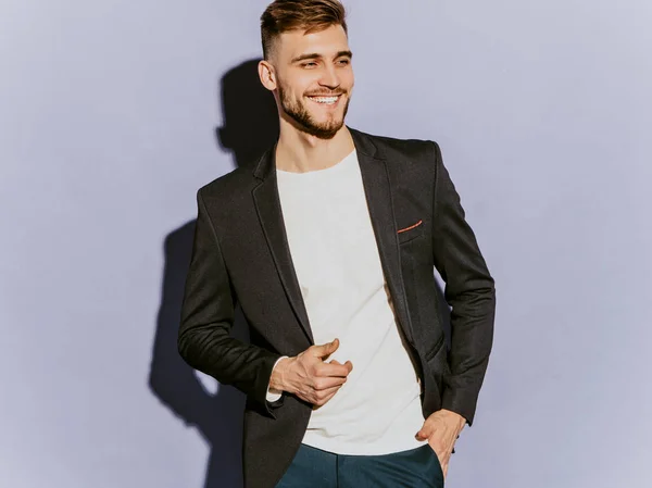 Πορτραίτο Του Όμορφος Χαμογελώντας Hipster Lumbersexual Επιχειρηματίας Μοντέλο Φοράει Casual — Φωτογραφία Αρχείου