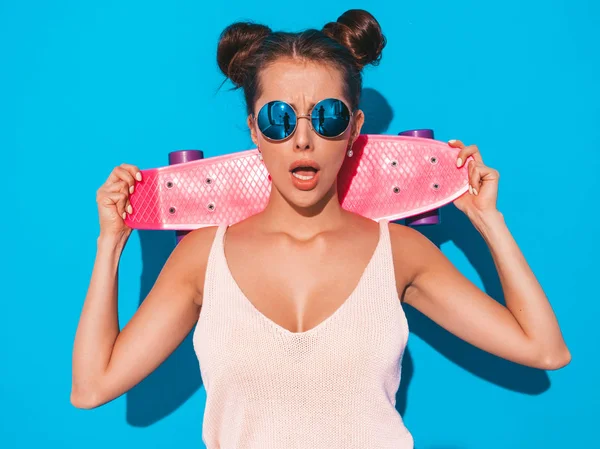 Young Beautiful Sexy Smiling Hipster Woman Sunglasses Trendy Girl Summer — стоковое фото